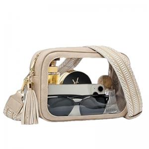 亞馬遜新款pvc防水透明簡約戶外輕裝女士流蘇小方包單肩斜挎包